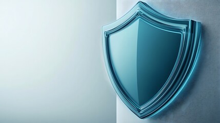 Modern turquoise shield symbol representing protection and security on a minimalist background with a soft gradient effect