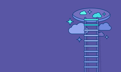 Climbing to the Stars, Cloud Data, A Ladder Against the Wall as a Symbol of Business Growth and Success, Minimalistic Design Concept