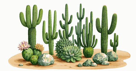 Watercolor Thorns cactus isolated vector illustration svg © Arun168