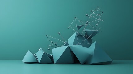 Abstract Teal Geometric Shapes 3D Rendering Modern Art