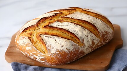 Artisan Crusty Bread Loaf on Wooden Board