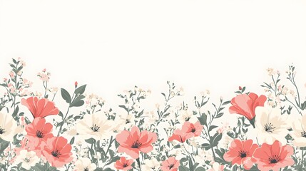 Elegant Floral Border Design Pink White Flowers Botanical Illustration