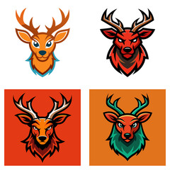 Four wolf head illustrations in different color schemes on square backgrounds are displayed here