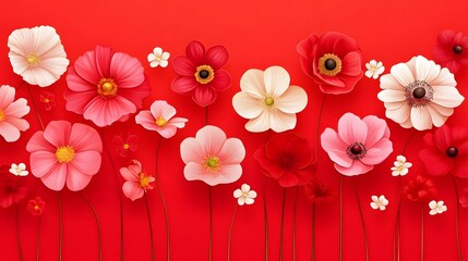 Vibrant Red and Pink Flower Bouquet on Red Background