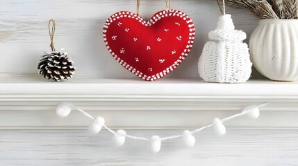 Cozy Winter Mantelpiece Decor Red Heart Pine Cone Ornaments