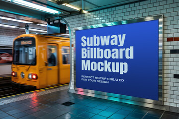 Modern Blank Advertising Board on a Subway, Glass Panel