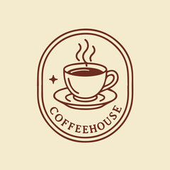 Warm Steaming Coffee Cup Coffeehouse Logo Design with Vintage Minimalist Style