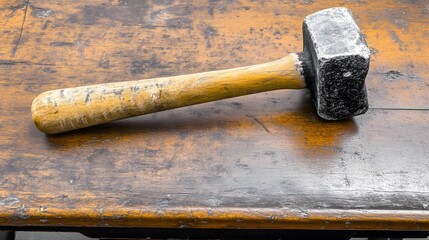 Vintage Wooden Hammer on Antique Wooden Table
