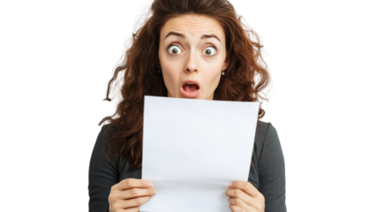 Surprised woman reading unexpected news indoor setting emotional reaction home environment close-up view life change