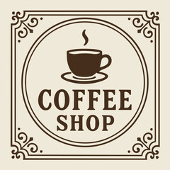Vintage Coffee Shop Logo Design with Steaming Cup and Elegant Border