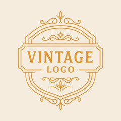 Elegant Vintage Logo Design with Ornate Golden Frame and Classic Flourishes