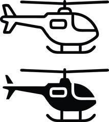 Minimalist Line Art Helicopter Icon – Front View Vector with Bold Lines and Technical Drawing Style