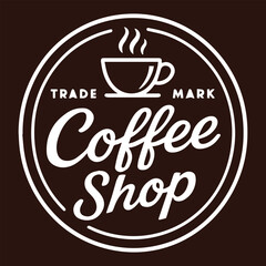 Warm Coffee Shop Emblem with Steaming Hot Cup and Trademark Text on Brown