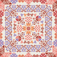 Seamless vector pattern with traditional Mexican Teenek Huastek embroidery symbols