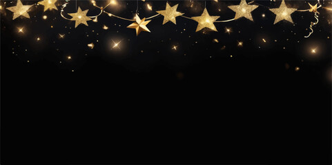 Golden Christmas background with glowing stars and snowflakes, perfect for winter holiday celebrations