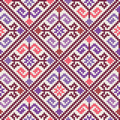 Seamless vector pattern with traditional Mexican Teenek Huastek embroidery symbols