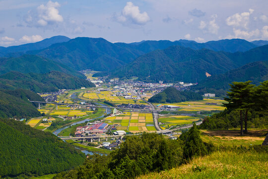 View top of Asago city from the mountain in Hyogo prefecture , Kansai, Japan.