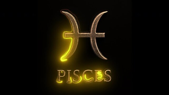 Pisces zodiac sign glowing golden animation