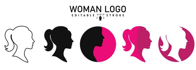beauty woman logo silhouette color and stroke vector, female icon, woman Face logo © Hamzayounas