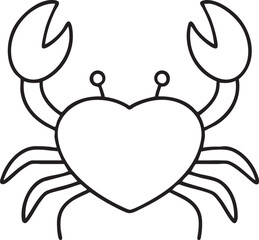Simple Line Art Illustration of a Crab with a Heart Shaped Body and Two Small Antennae on Top © Alamin