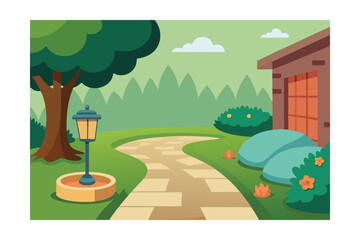 Serene Garden Path Landscaping Design Illustration