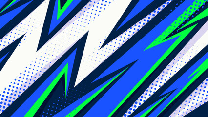 Dynamic blue and green halftone background with sharp lightning shapes for sport themes © mesym