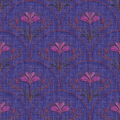 Seamless Purple Floral Scallop Pattern Embroidered Flower Textile Background