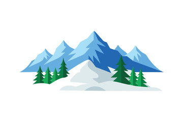 Winter Mountain Landscape Illustration: A breathtaking illustration captures the majestic beauty of a winter mountain landscape, where snow-capped peaks meet with evergreen trees. 