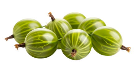 Green Gooseberries with Transparent Background, Juicy Fruit Close Up Shot