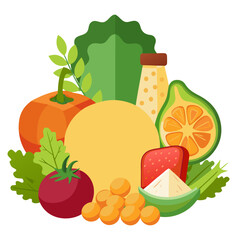 Illustration of various foods containing essential vitamin K on a white background perfect for nutrition education