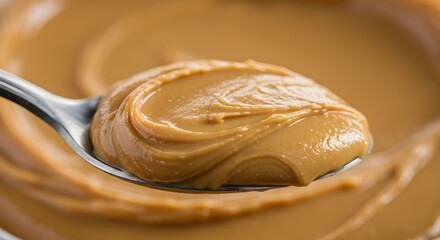 Golden Creamy Peanut Butter on Spoon Food Photography