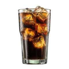Glass of black soft drink isolated on white and transparent background.