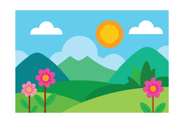 Fototapeta premium spring landscape with flowers and mountains