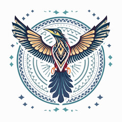 Obraz premium Majestic bird graphic design featuring an ornate circle, perfect for nature-themed logos and decorative art projects with a unique, stylized appearance.