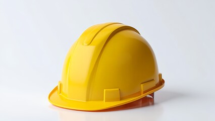 Bright yellow hard hat for construction projects offers head safety on a white backdrop, essential protective equipment for building sites.
