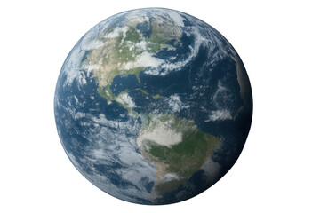 Rotating planet earth showing north and south america continents on transparent background, perfect for educational and scientific projects