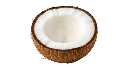 Halved Coconut Shows Creamy Interior on Transparent Background