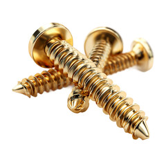 Golden Screws: Intricate details of several golden screws, their threads and heads shining. The play of light across their surface emphasizes the quality and elegance of the construction element.