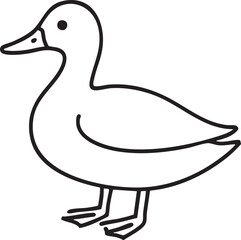 Simple Line Drawing of a Duck Standing on its Feet Isolated on a White Background Facing Left