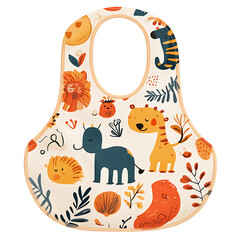 Bib with cute animal print, curved shape, isolated PNG.