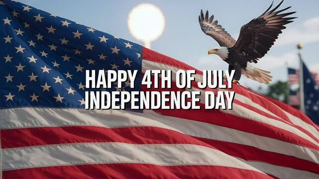 American flag waving with bald eagle in flight independence day