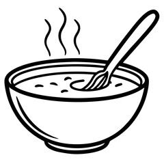 Vector illustration of breakfast beverages and food, including a cup of milk, coffee, and a bowl
