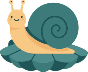 A cute illustration of a lovely snail sitting on a purple seashell