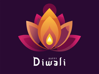 Elegant Happy Diwali Illustration with Lotus Flower and Warm Color Palette on a Dark Background