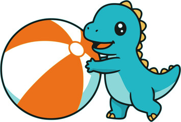 Naklejka premium Illustration of a cute dinosaur character holding a beach ball