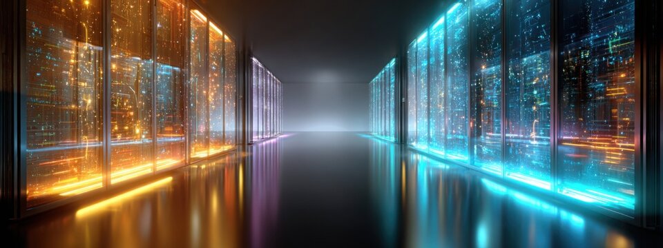 Futuristic Server Room with Radiant Cables