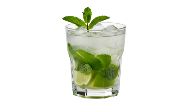 Refreshing Mojito Recipe: Make a delicious, icy summer drink with lime, mint, and a transparent background.
