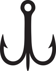 A Simple Black Fishing Hook with Three Barbs Against a White Background for Fishing black fishing