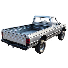 Pickup truck with open cargo bed, clean and isolated PNG.