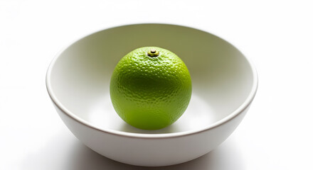 Vibrant Lime in White Bowl: Minimalist Citrus Still Life